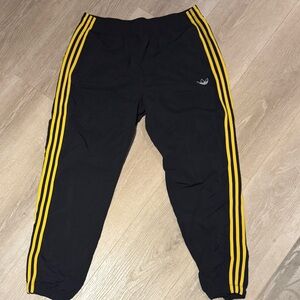 Adidas Black Joggers with Yellow Stripes